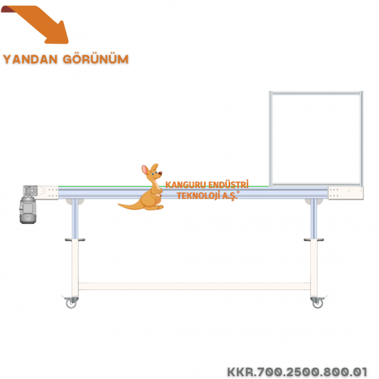 700x2500x800 mm Yeşil Bantlı Enjeksiyon Robot Altı Konveyör