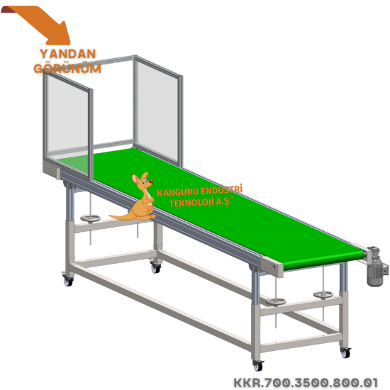 700x3500x800 mm Yeşil Bantlı Enjeksiyon Robot Altı Konveyör