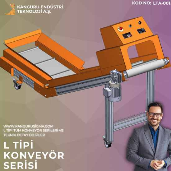 550x2280x1000 mm L Tipi Yeşil PVC Bantlı Konveyör