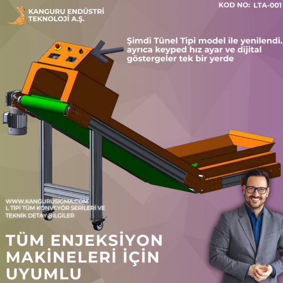 550x2280x1000 mm L Tipi Yeşil PVC Bantlı Konveyör