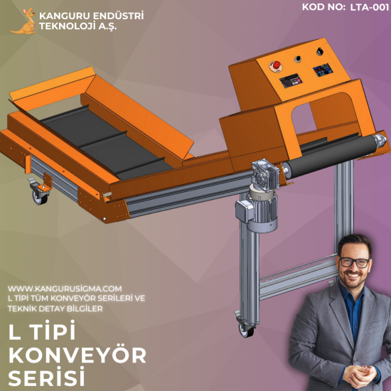 550x2280x1000 mm L Tipi Yeşil PVC Bantlı Konveyör