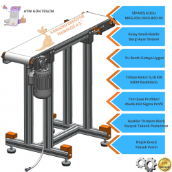200x1500x800 mm Gıdaya Uygun Beyaz Bantlı Konveyör