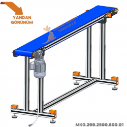 200x2500x800 mm Gıdaya Uygun Mavi Bantlı Konveyör