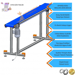 200x3000x800 mm Gıdaya Uygun Mavi Bantlı Konveyör