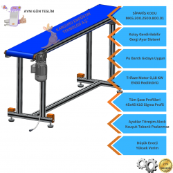 300x2500x800 mm Gıdaya Uygun Mavi Bantlı Konveyör