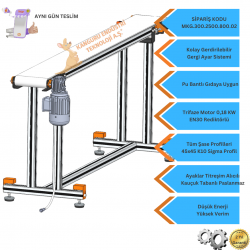 300x2500x800 mm Gıdaya Uygun Beyaz Bantlı Konveyör