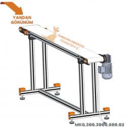 300x3000x800 mm Gıdaya Uygun Beyaz Bantlı Konveyör