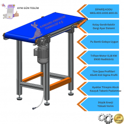 400x1000x800 mm Gıdaya Uygun Mavi Bantlı Konveyör