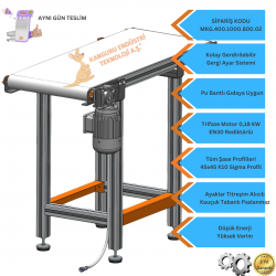 400x1000x800 mm Gıdaya Uygun Beyaz Bantlı Konveyör