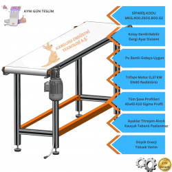 400x2500x800 mm Gıdaya Uygun Beyaz Bantlı Konveyör