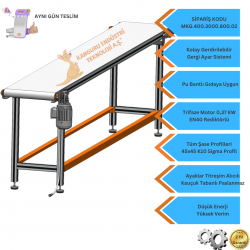 400x3000x800 mm Gıdaya Uygun Beyaz Bantlı Konveyör