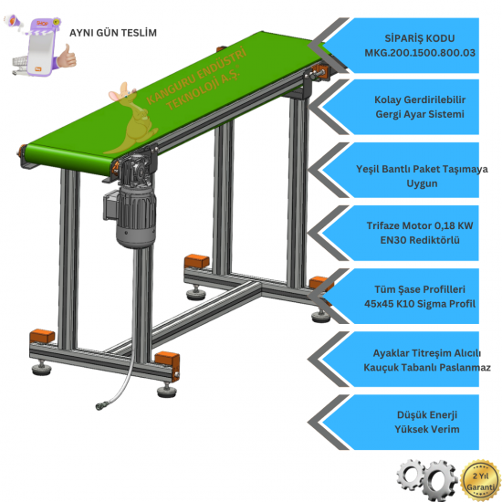 200x1500x800 mm Food-Grade White Belt Conveyor