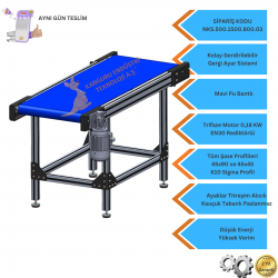 500x1500x800 mm Düz Tip Mavi PU Bantlı Konveyör