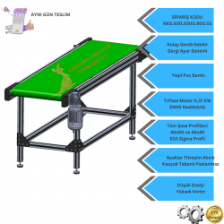 500x2000x800 mm Düz Tip Yeşil PVC Bantlı Konveyör