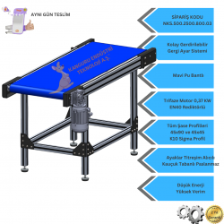 500x2500x800 mm Düz Tip Mavi PU Bantlı Konveyör
