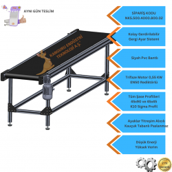 500x4000x800 mm Düz Tip Siyah PVC Bantlı Konveyör