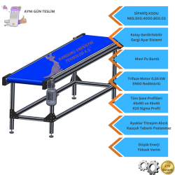 500x4000x800 mm Düz Tip Mavi PU Bantlı Konveyör
