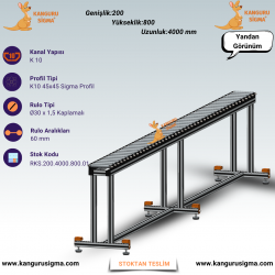 200x4000x800 mm Ø30 Avare Rulolu Konveyör