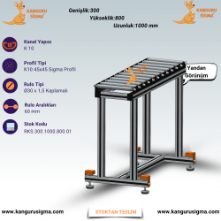 300x1000x800 mm Ø30 Avare Rulolu Konveyör