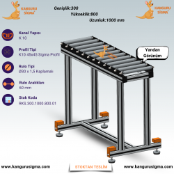 300x1000x800 mm Ø30 Avare Rulolu Konveyör