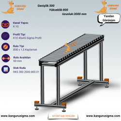 300x2000x800 mm Ø30 Avare Rulolu Konveyör