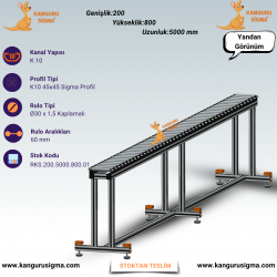 200x5000x800 mm Ø30 Avare Rulolu Konveyör