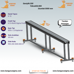 200x5000x800 mm Ø30 Avare Rulolu Konveyör