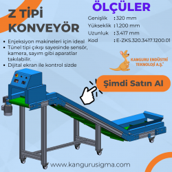 320x3417x1200 mm Z Tipi Yeşil PVC Bantlı Konveyör