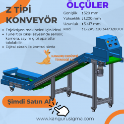 320x3417x1200 mm Z Tipi Yeşil PVC Bantlı Konveyör