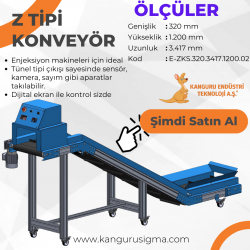 320x3417x1200 mm Z Tipi Siyah PVC Bantlı Konveyör