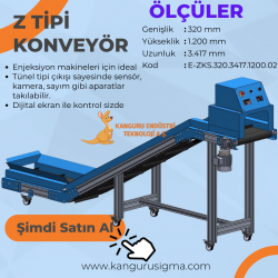320x3417x1200 mm Z Tipi Siyah PVC Bantlı Konveyör