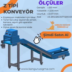 320x3417x1200 mm Z Tipi Mavi PU Bantlı Konveyör