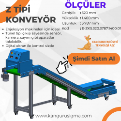 320x3787x1400 mm Z Tipi Yeşil PVC Bantlı Konveyör