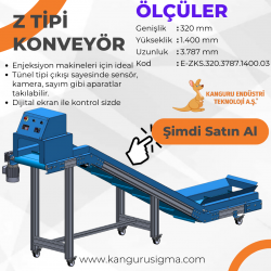 320x3787x1400 mm Z Tipi Mavi PU Bantlı Konveyör