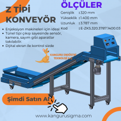 320x3787x1400 mm Z Tipi Mavi PU Bantlı Konveyör