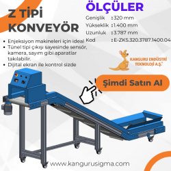 320x3787x1400 mm Z Tipi Beyaz PU Bantlı Konveyör