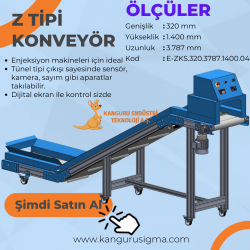 320x3787x1400 mm Z Tipi Beyaz PU Bantlı Konveyör