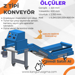 320x2334x600 mm Z Tipi Beyaz PU Bantlı Konveyör