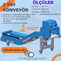 320x2334x600 mm Z Tipi Beyaz PU Bantlı Konveyör