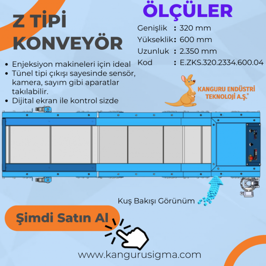 320x2334x600 mm Z Tipi Beyaz PU Bantlı Konveyör