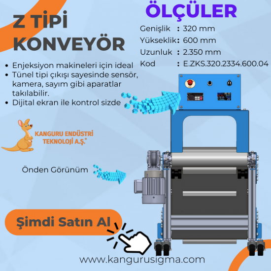 320x2334x600 mm Z Tipi Beyaz PU Bantlı Konveyör