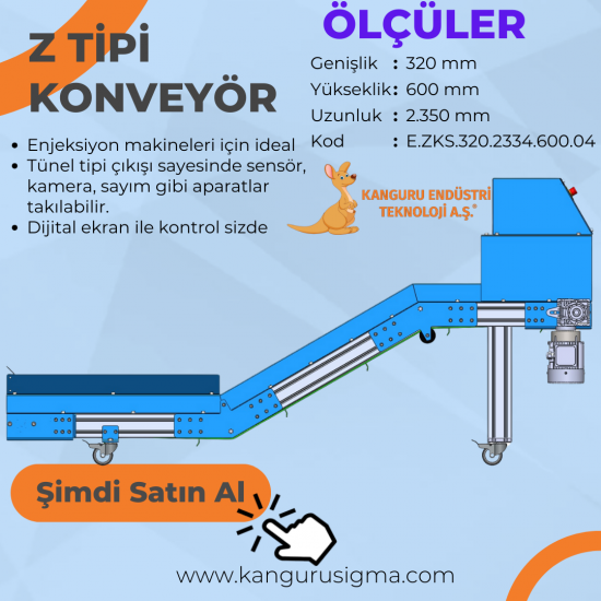 320x2334x600 mm Z Tipi Beyaz PU Bantlı Konveyör