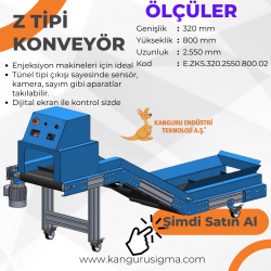 320x2550x800 mm Z Tipi Siyah PVC Bantlı Konveyör