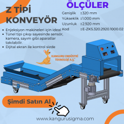 320x2550x800 mm Z Tipi Siyah PVC Bantlı Konveyör