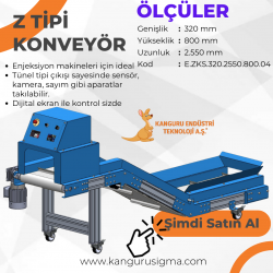 320x2550x800 mm Z Tipi Beyaz PU Bantlı Konveyör