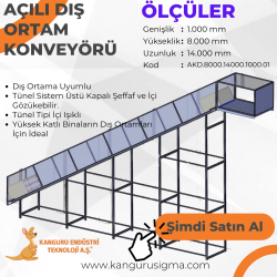 1000x14000x8000 mm Grid Bantlı Açılı Dış Ortam Konveyörü