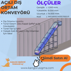 1000x14000x8000 mm Grid Bantlı Açılı Dış Ortam Konveyörü