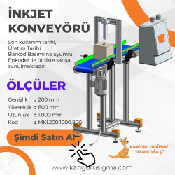 200x1000x800 mm Mavi Bantlı İnkjet Konveyörü (Gıda)