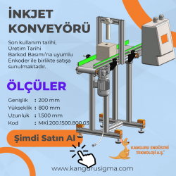 200x1500x800 mm Beyaz Bantlı İnkjet Konveyörü (Gıda)