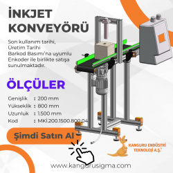 200x1500x800 mm Siyah Bantlı İnkjet Konveyörü (Sanayi)